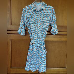 J. McLaughlin Brynn Catalina Cloth Belted Shirt Dress in Geo Print- XS